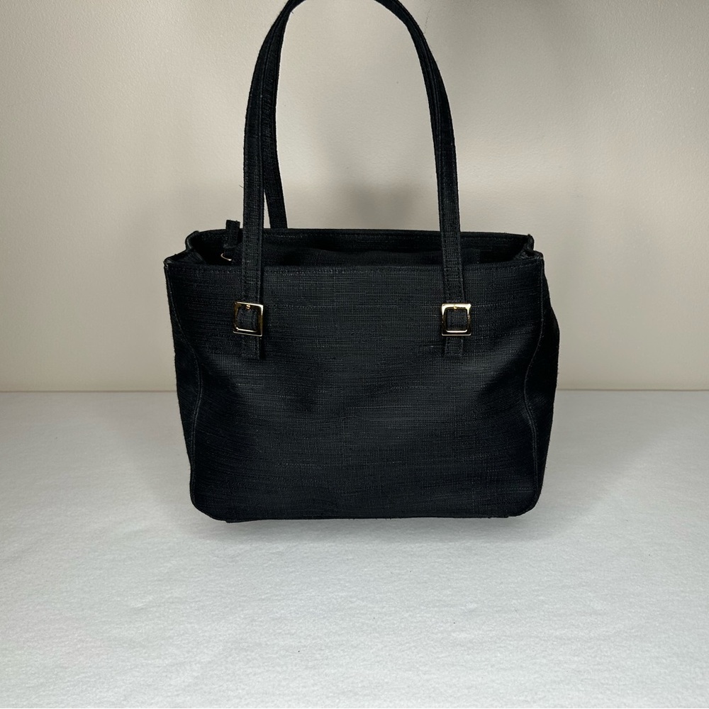 Classic Black Structured Tote with Gold Hardware